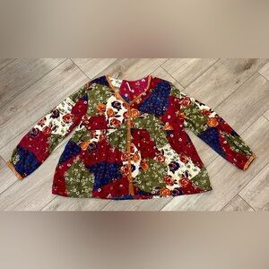 Passport Multicolor Floral V-Neck bohemian peasant  Top